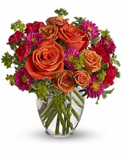 <hr />
<hr />
How sweet it will be when this dazzling arrangement arrives at someone's door. Very vibrant. Very vivacious. And very, very pretty.