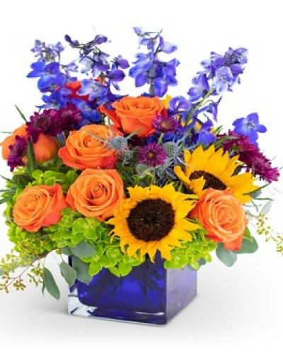 <p>Celebrate them and remind them how very special they are will will forever be with the Where the Horizon Meets the Sky Bouquet. This arrangement is pure joy delivered featuring delphinium, hydrangeas, and roses.</p>